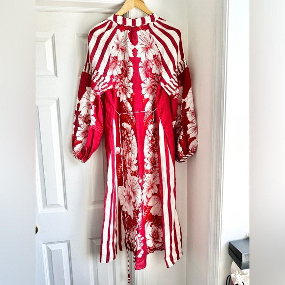 NWT Farm Rio Floral Chains Stripe Long Sleeve Linen Midi Dress - Picture 4 of 7